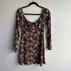 Topshop Brown and White Bodycon Long Sleeve Dress